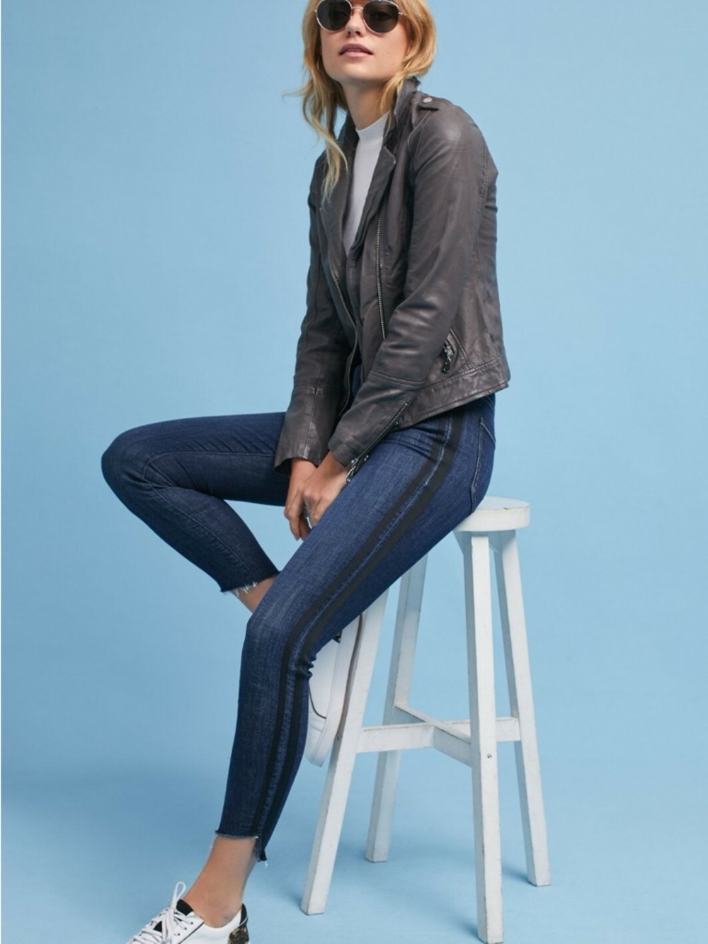 Mother Denim Stunner Ankle Fray Sweeping Racer Stripe Jean 25